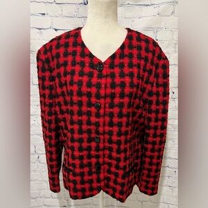 Vintage Jacqueline Ferrar Womens black and red houndstooth Jacket blazer Size 16